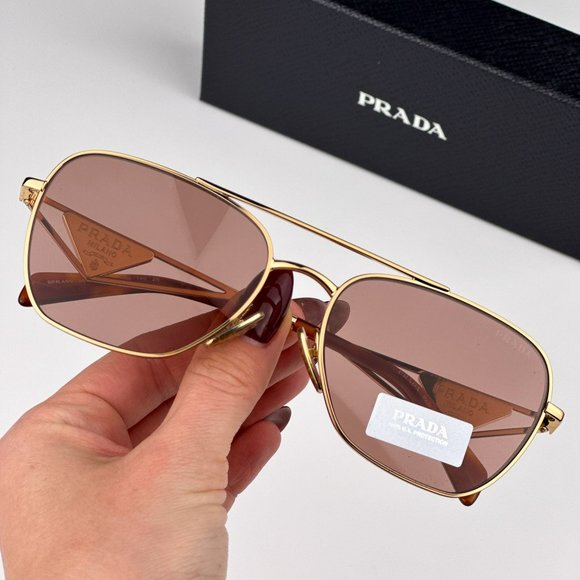 Prada PRA50S 5AK08M Sunglasses Gold Dark Violet Unisex Pilot PR A50S - Picture 2 of 12